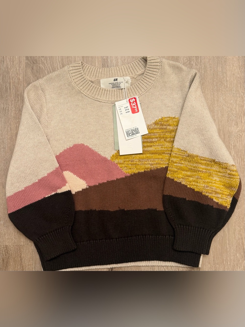 H&M NWT Kids Colorblock Mountain Sweater 100% Organic Cotton 5T/6